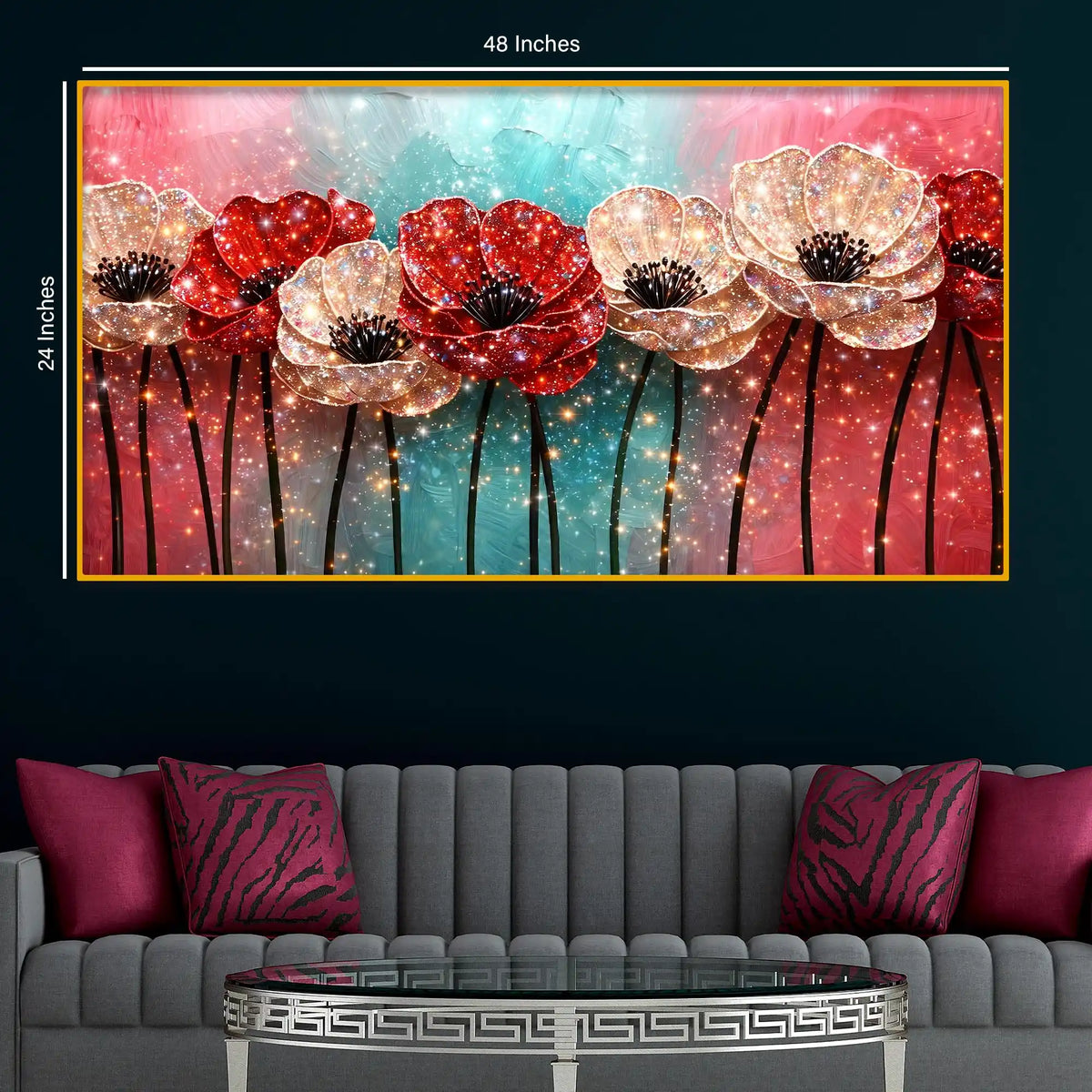 Elegant Blossom Flower Crystal Glass Wall Painting for Living Space Décor