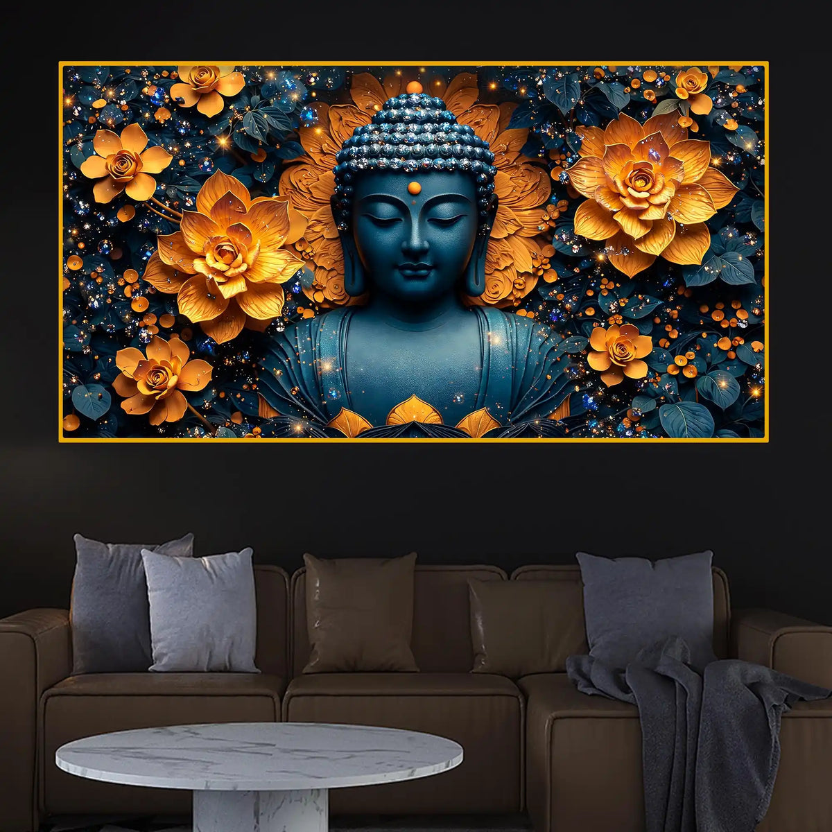 Elegant Buddha Crystal Glass Painting for Luxury Home Décor