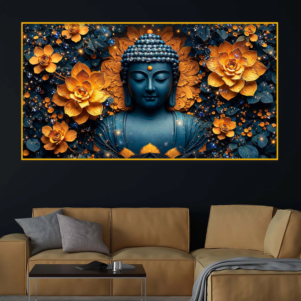 Elegant Buddha Crystal Glass Painting for Luxury Home Décor