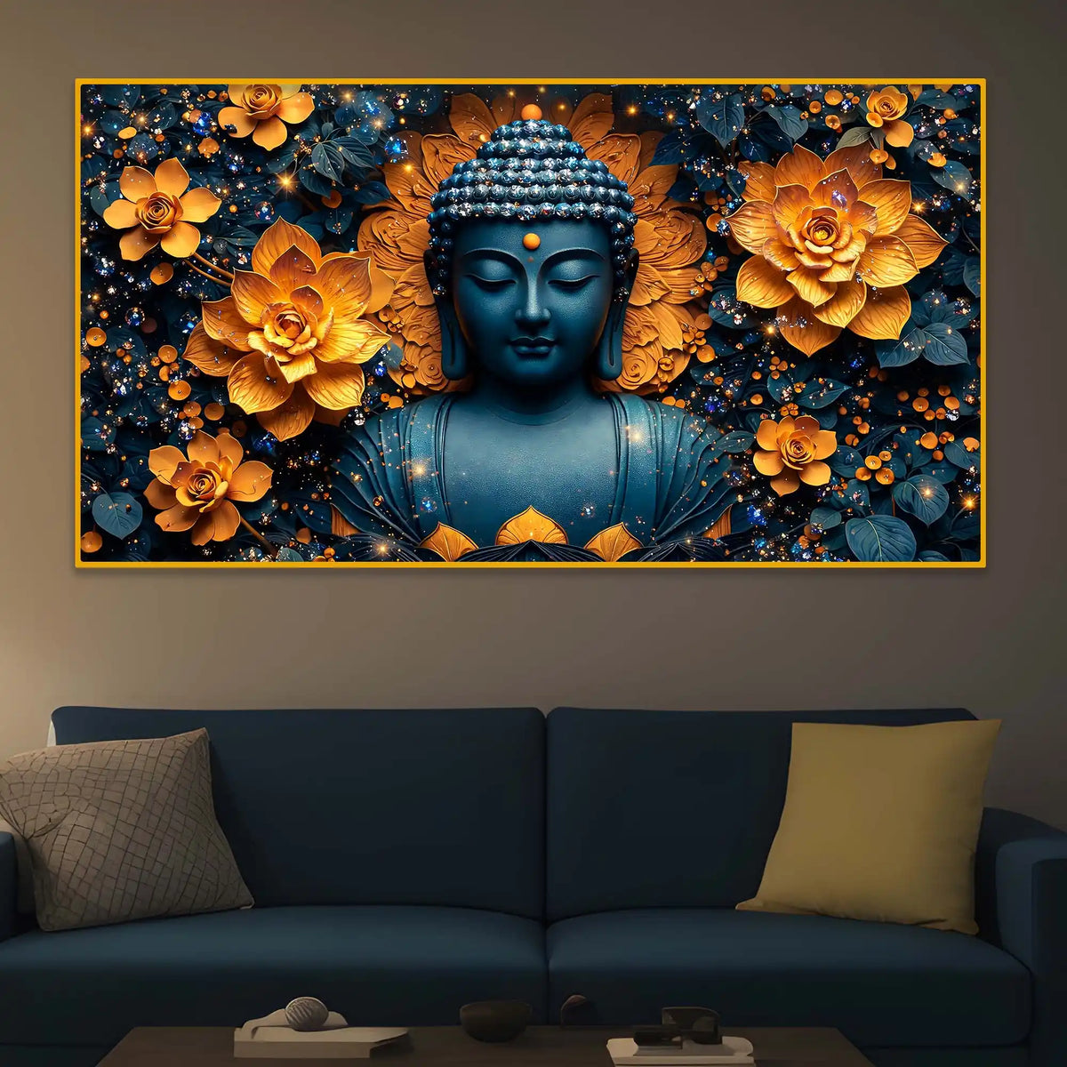 Elegant Buddha Crystal Glass Painting for Luxury Home Décor