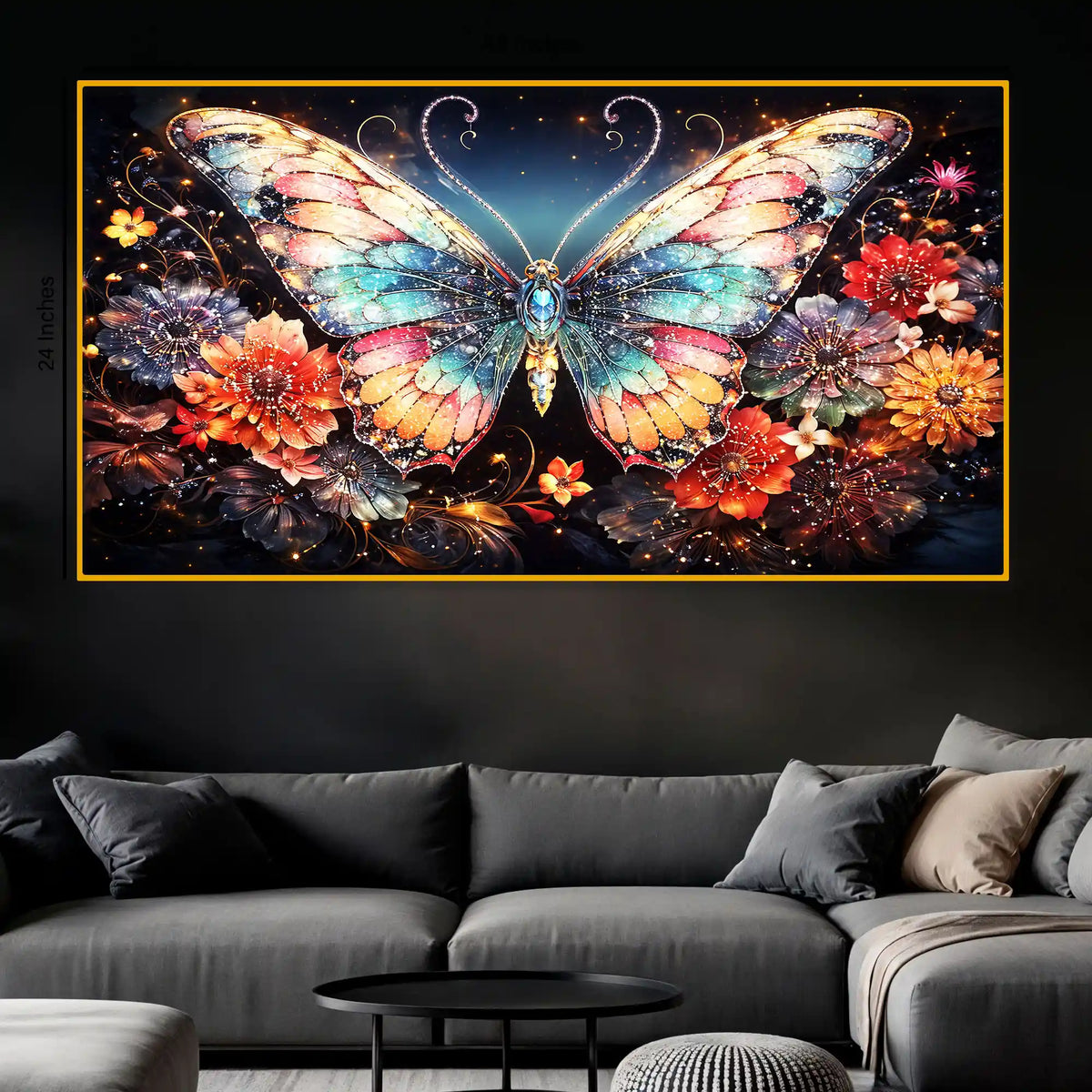 Elegant Butterfly Crystal Glass Wall Art Painting
