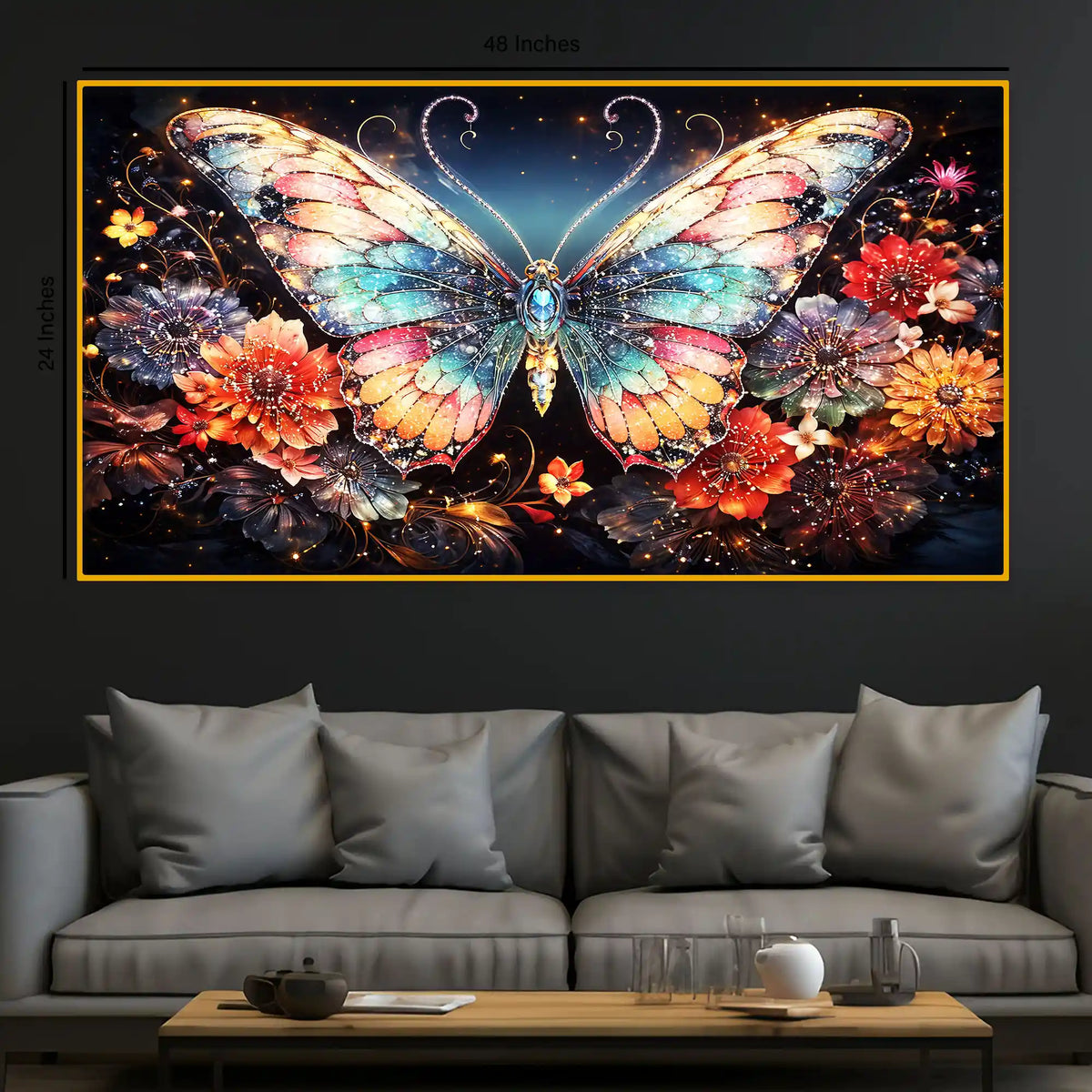 Elegant Butterfly Crystal Glass Wall Art Painting