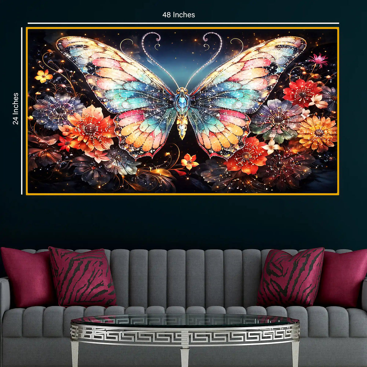 Elegant Butterfly Crystal Glass Wall Art Painting