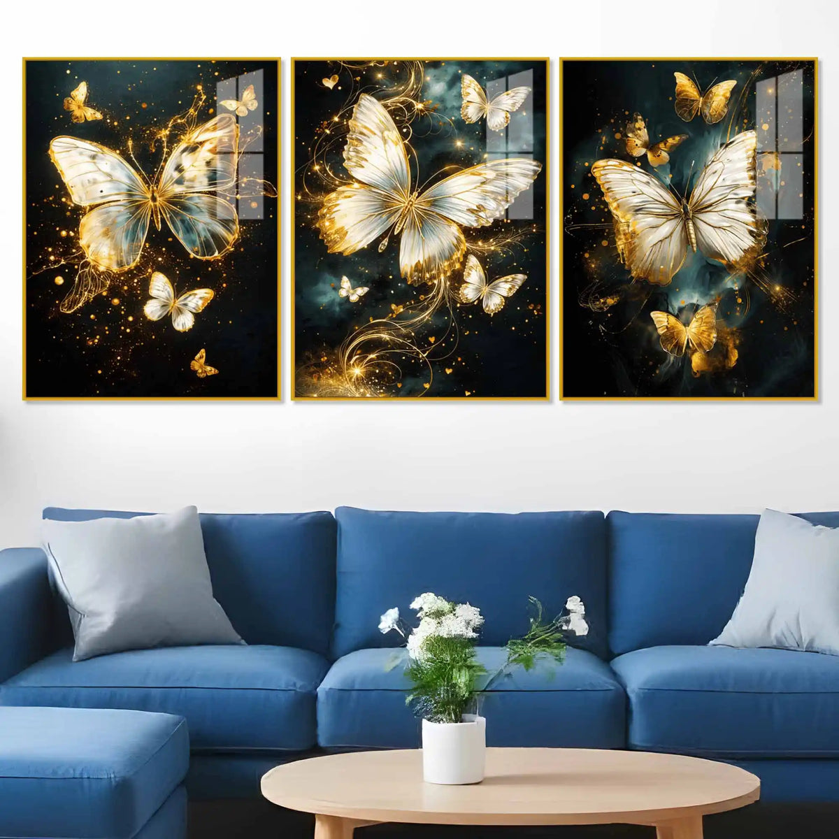 Elegant Butterfly Glow Floating Acrylic Painting Set of 3