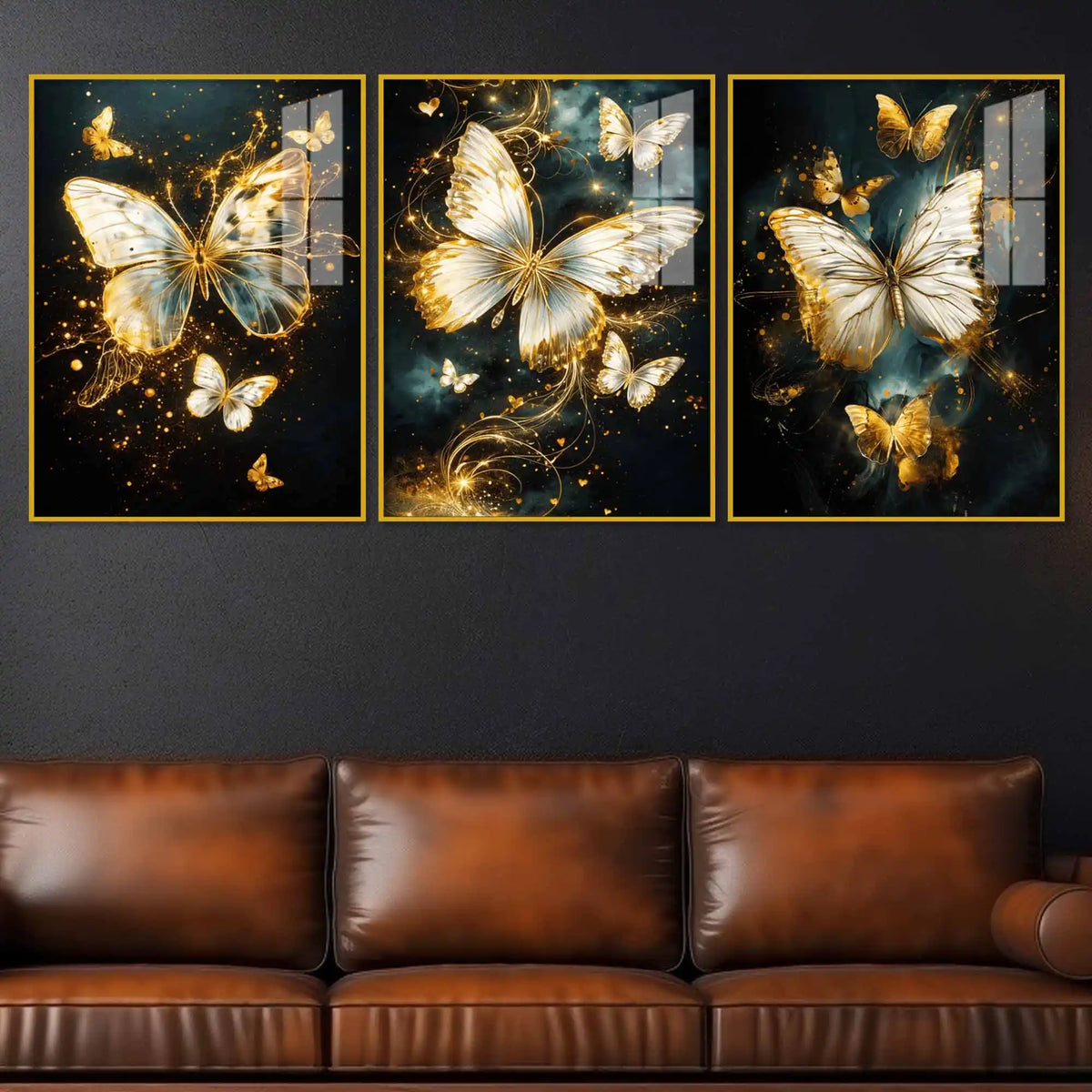 Elegant Butterfly Glow Floating Acrylic Painting Set of 3