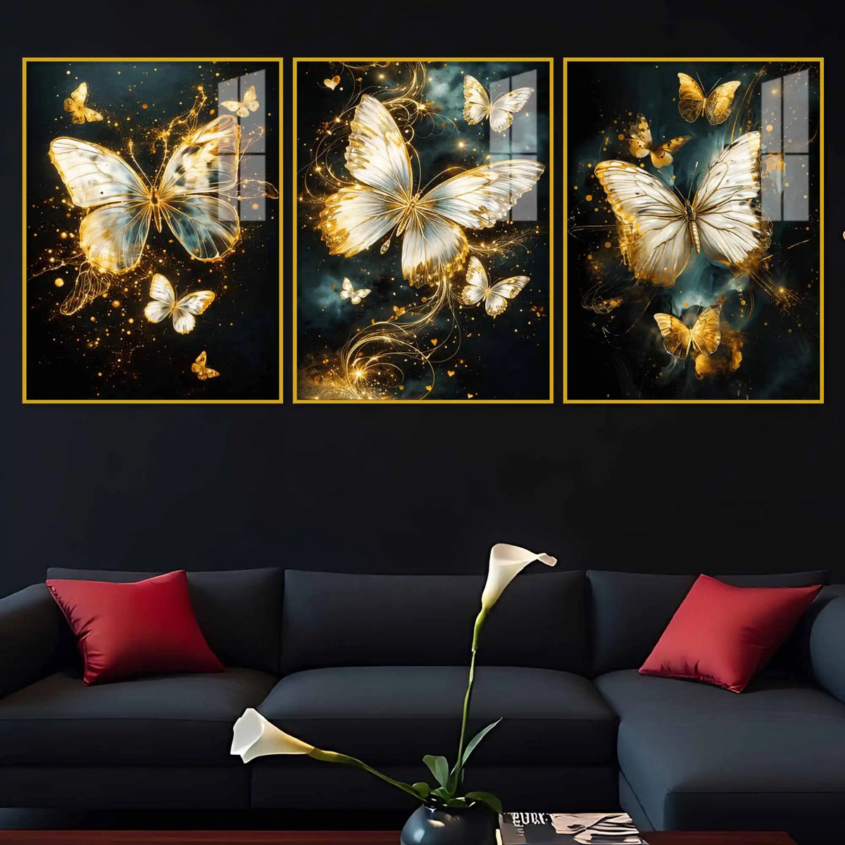 Elegant Butterfly Glow Floating Acrylic Painting Set of 3