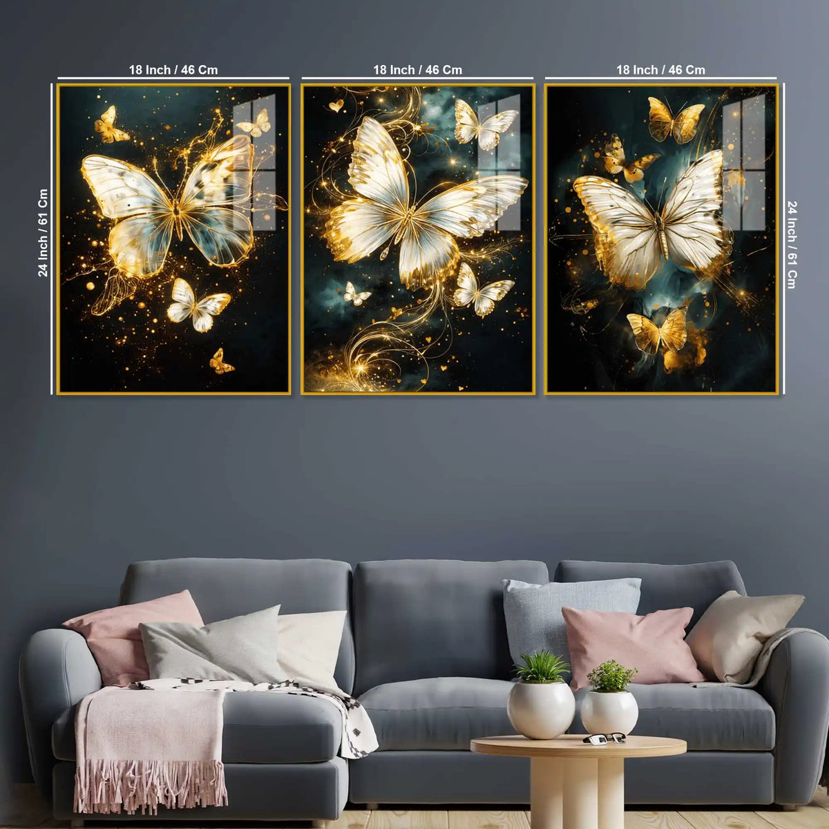 Elegant Butterfly Glow Floating Acrylic Painting Set of 3