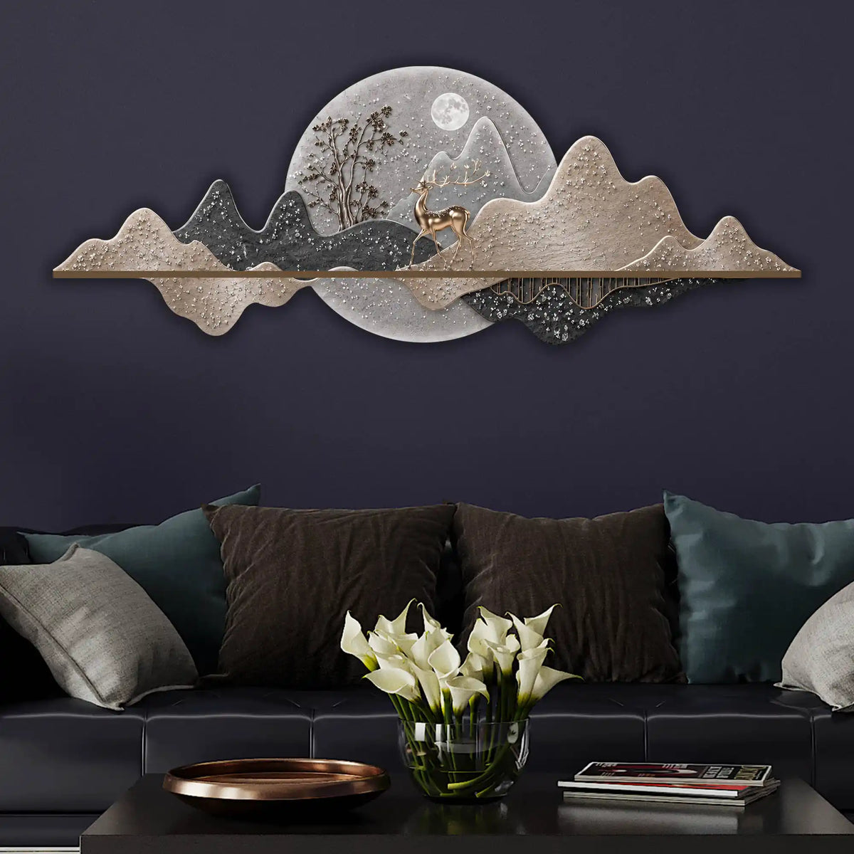 Elegant Deer Moonlight Landscape Premium Crystal Glass Backlit LED Wall Art