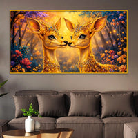 Elegant Deer Pair Crystal Glass Wall Art Painting