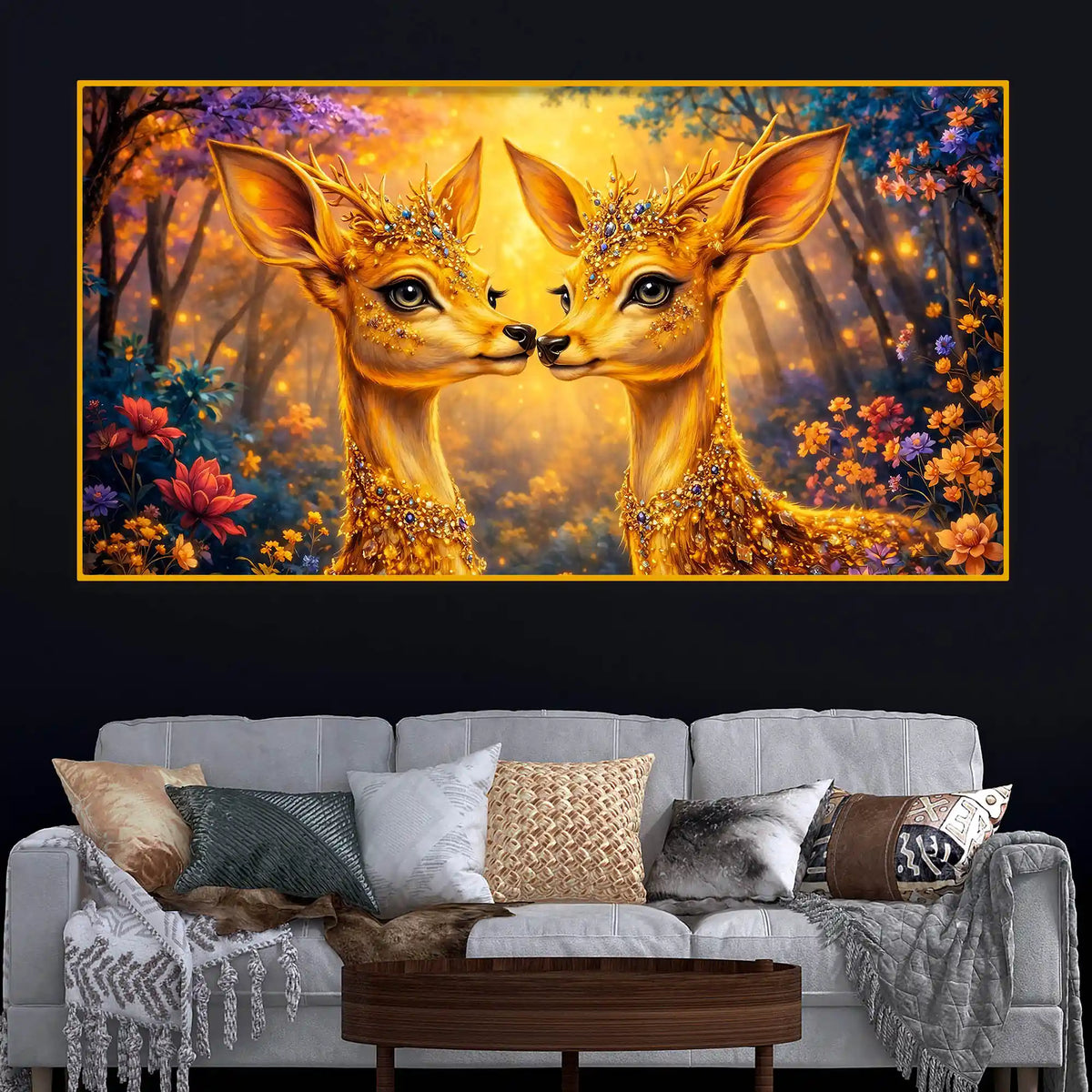Elegant Deer Pair Crystal Glass Wall Art Painting