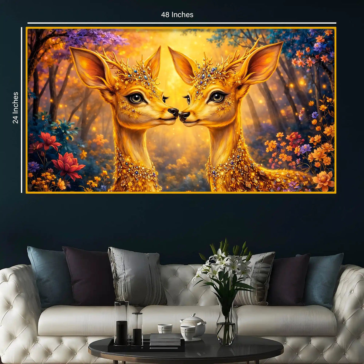 Elegant Deer Pair Crystal Glass Wall Art Painting