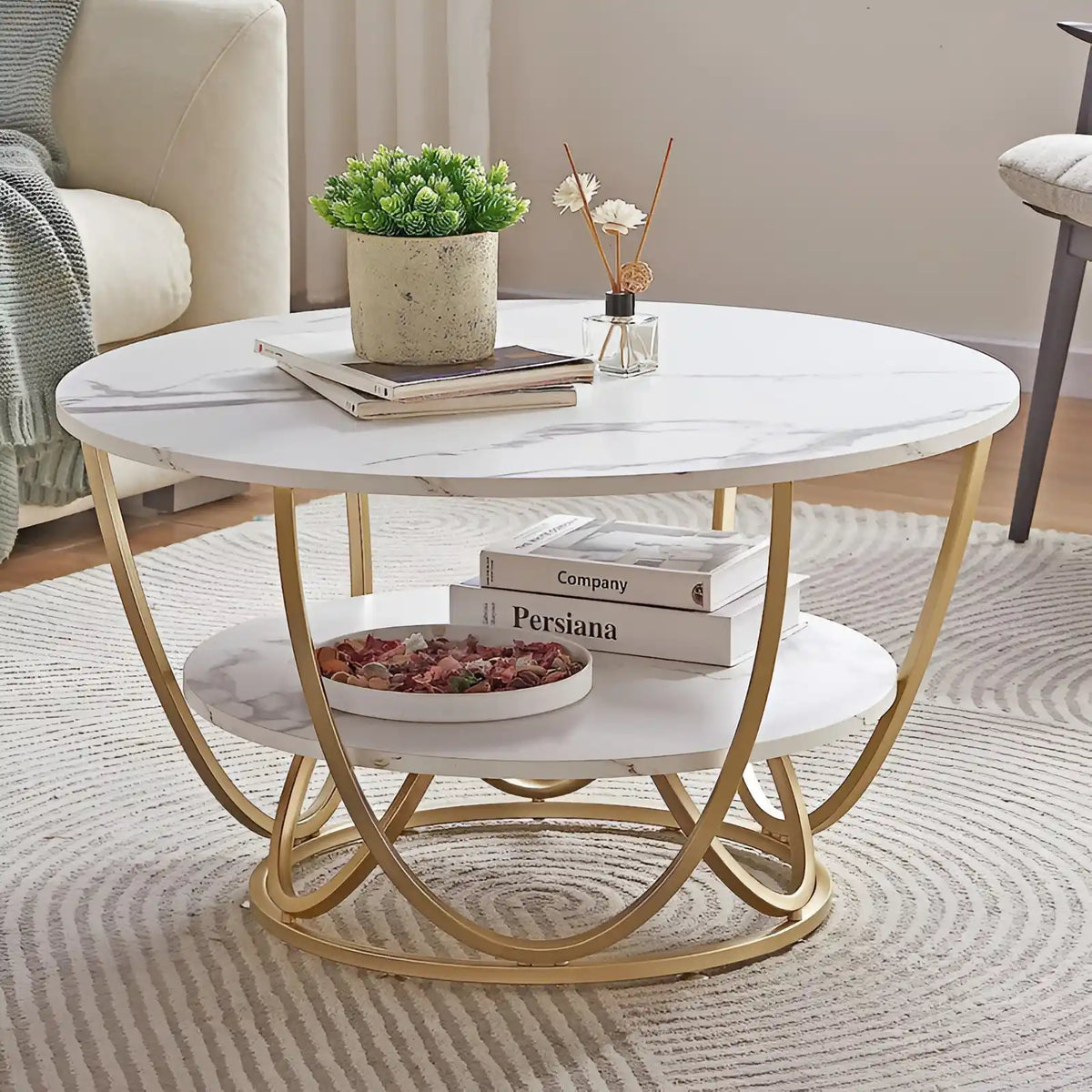 Elegant Design Modern Round Metal Finish Center Table
