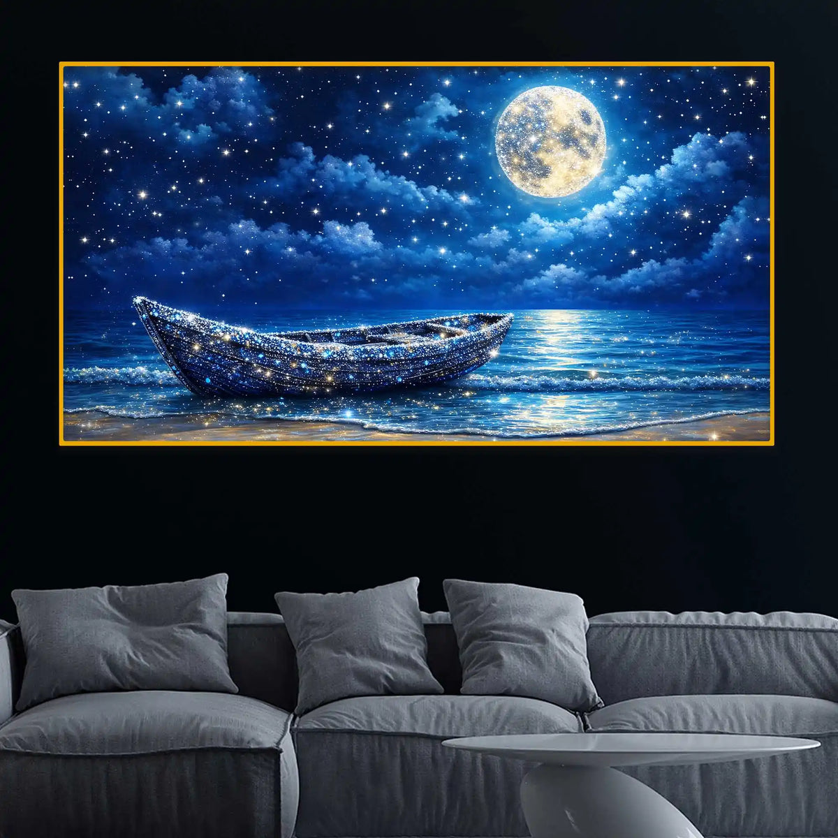Elegant Dreamy Moonlight Artwork Crystal Glass Wall Painting for Home Decoration