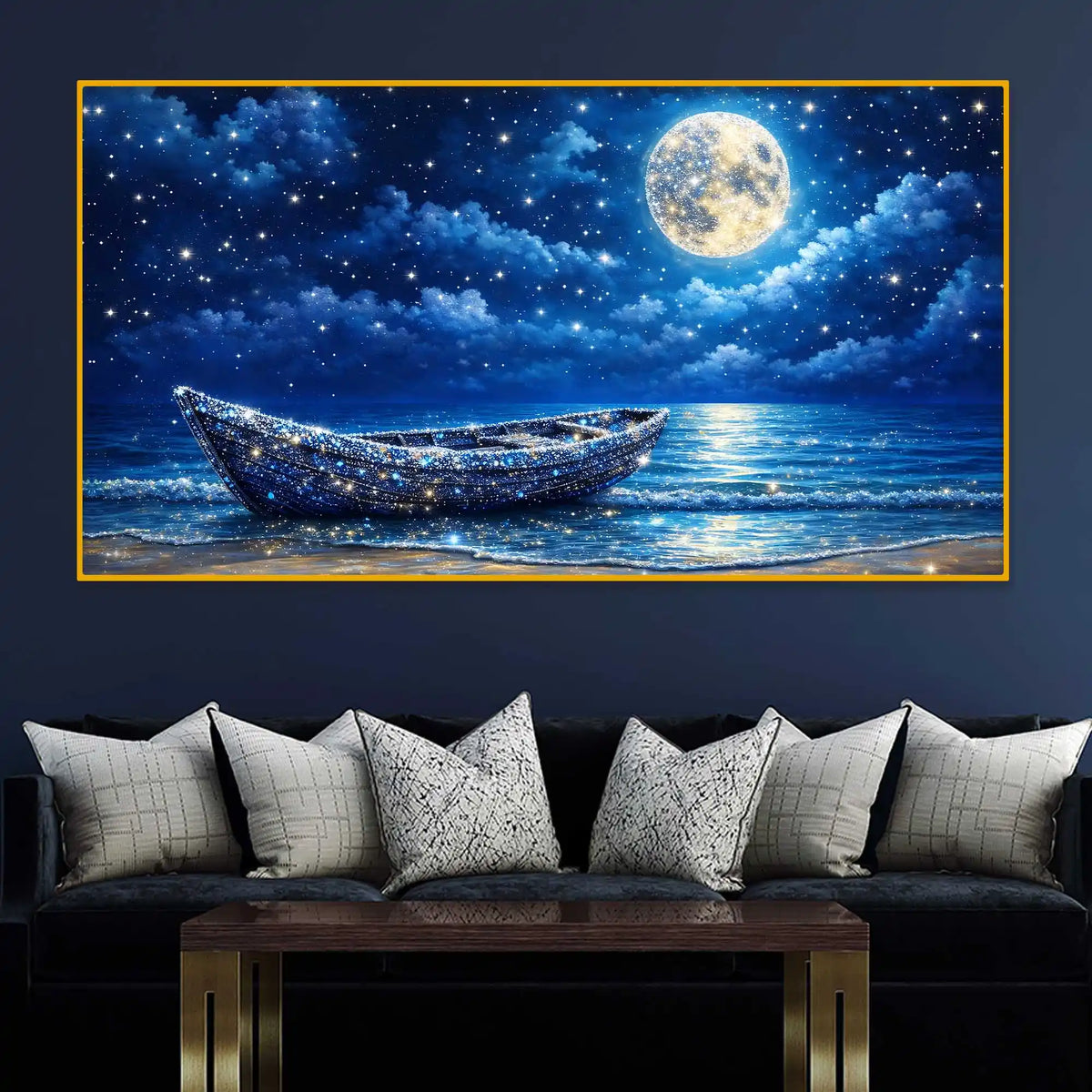 Elegant Dreamy Moonlight Artwork Crystal Glass Wall Painting for Home Decoration
