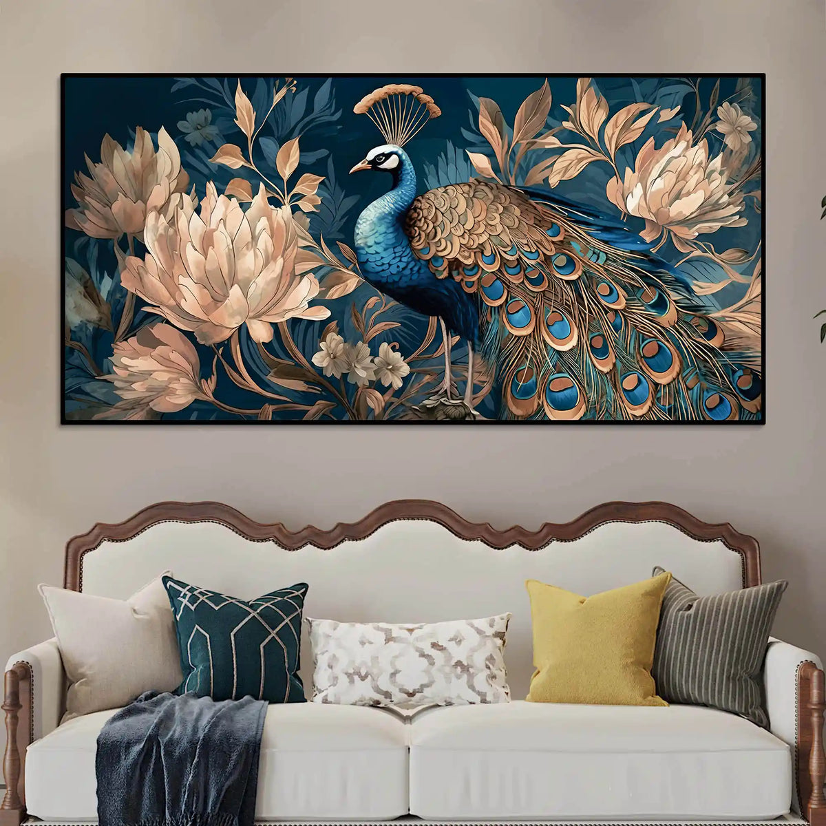 Elegant Floral Abstract Peacock Canvas Painting for Home
