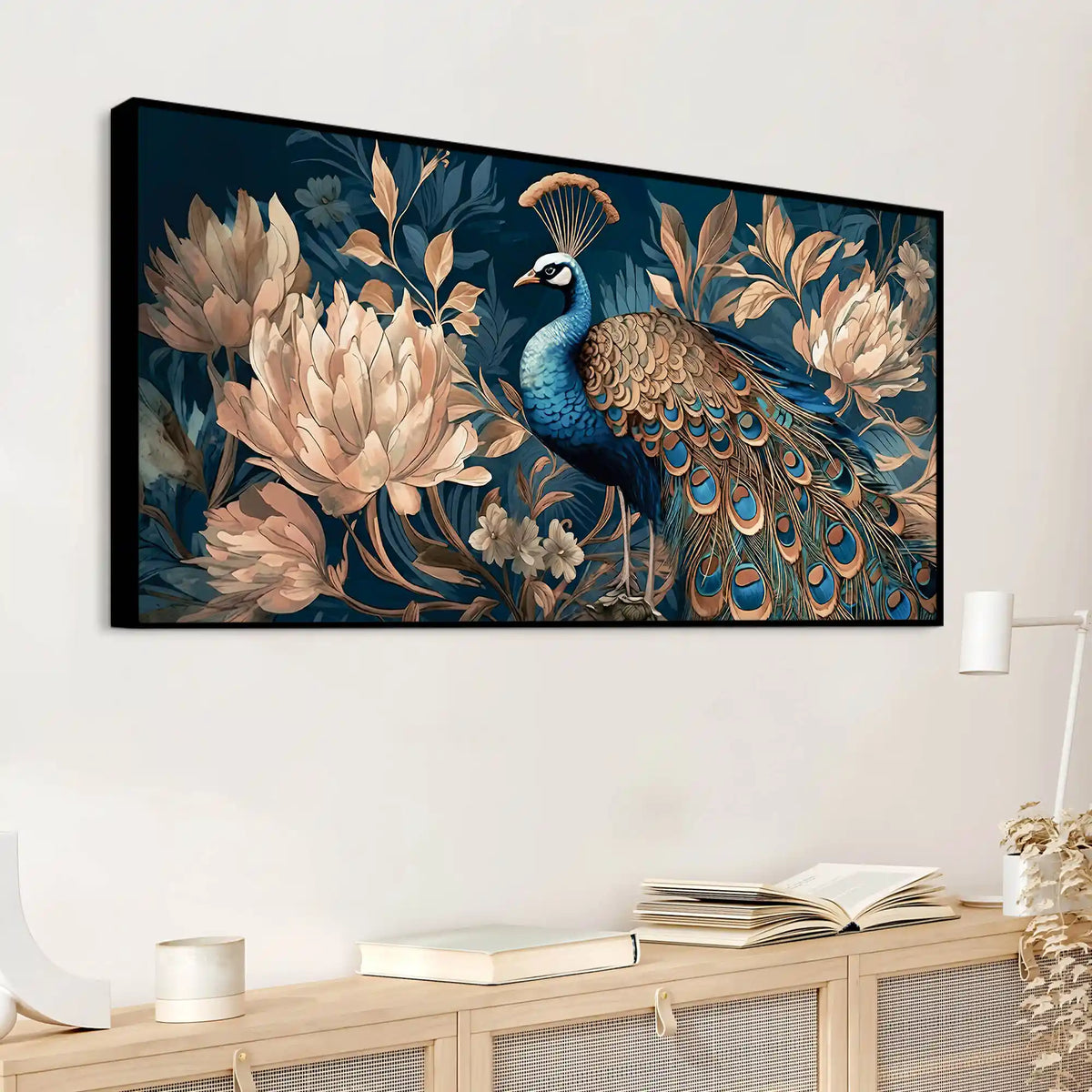 Elegant Floral Abstract Peacock Canvas Painting for Home