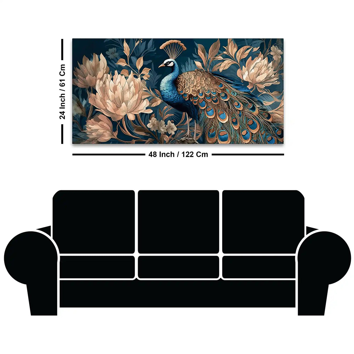 Elegant Floral Abstract Peacock Canvas Painting for Home