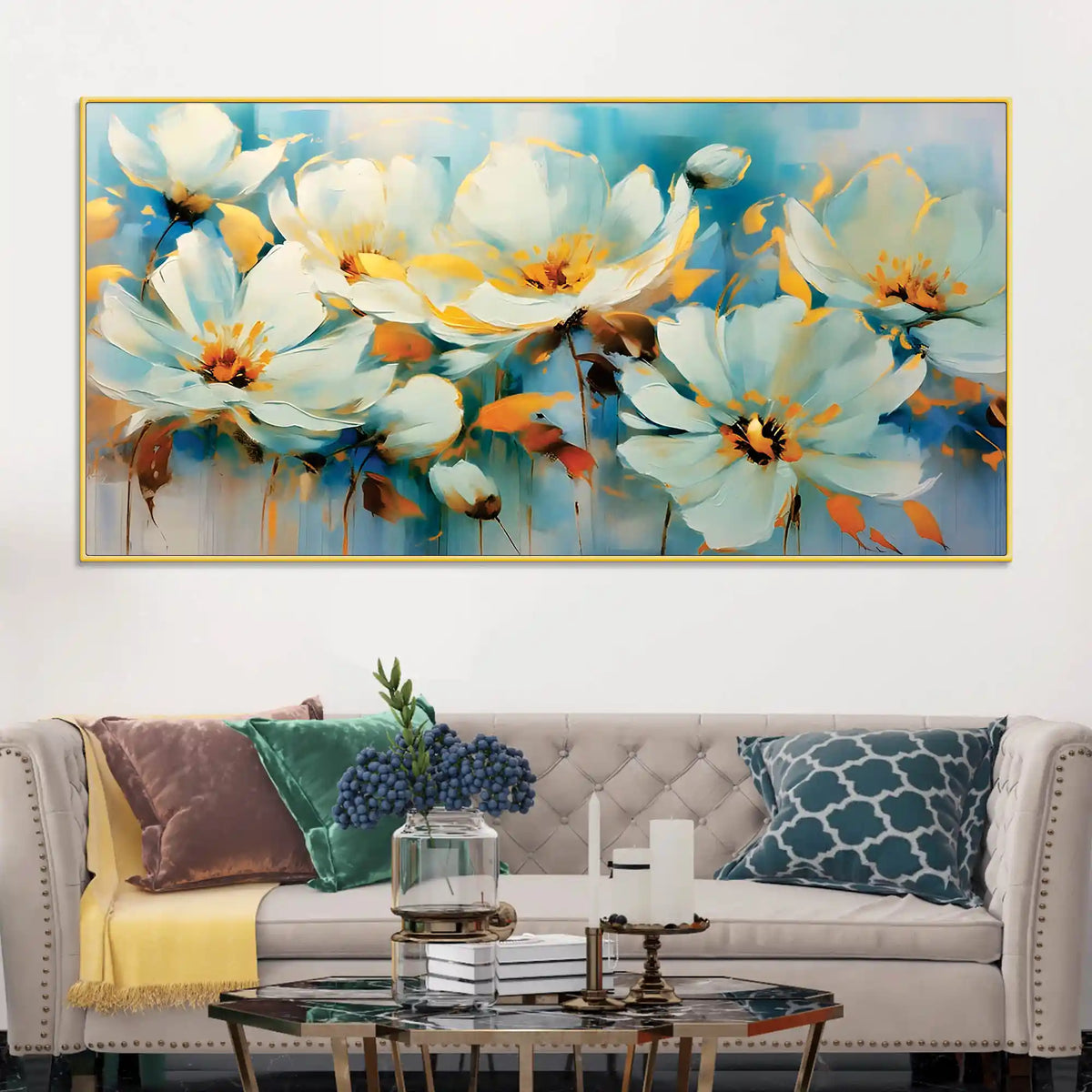 Elegant Floral Wall Art Abstract Canvas Painting