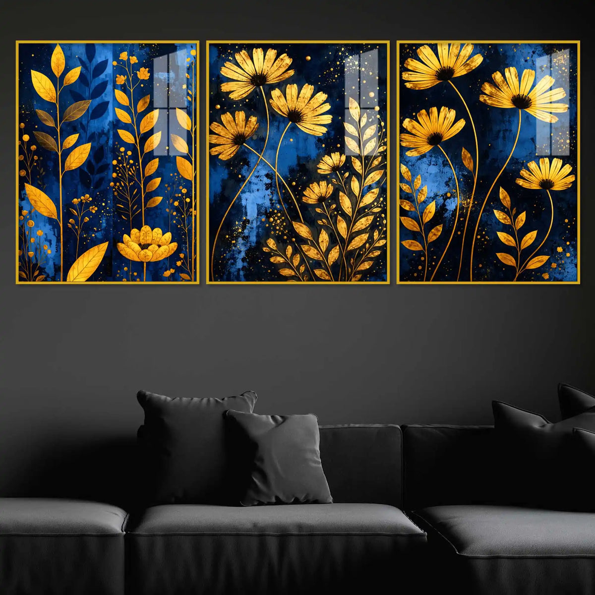 Elegant Flower Floating Acrylic Wall Painting Set of 3