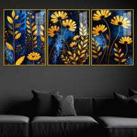 Elegant Flower Floating Acrylic Wall Painting Set of 3