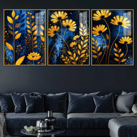 Elegant Flower Floating Acrylic Wall Painting Set of 3