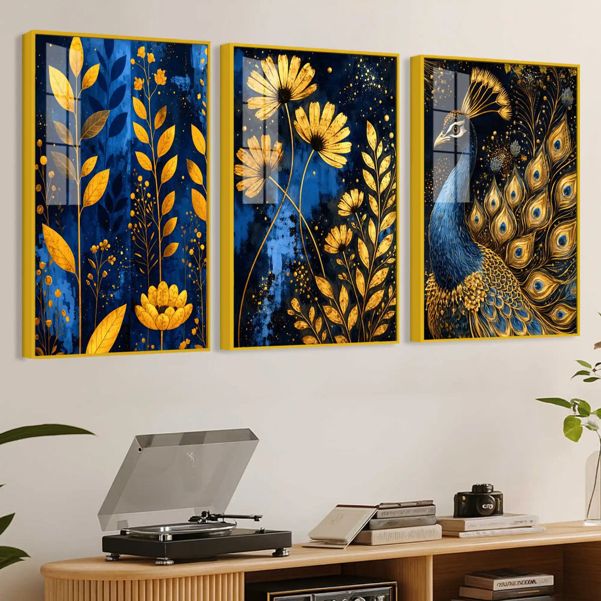 Elegant Flower Floating Acrylic Wall Painting Set of 3