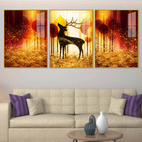Elegant Forest Deer Floating Acrylic Painting Set of 3