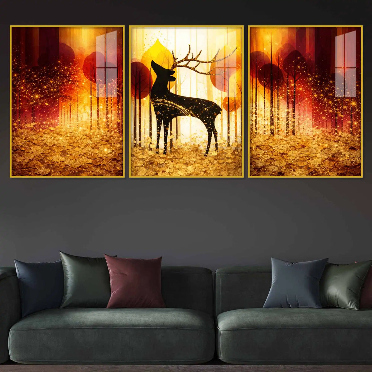 Elegant Forest Deer Floating Acrylic Painting Set of 3
