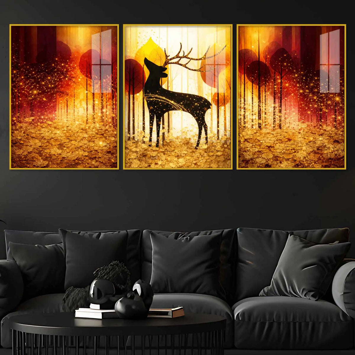 Elegant Forest Deer Floating Acrylic Painting Set of 3