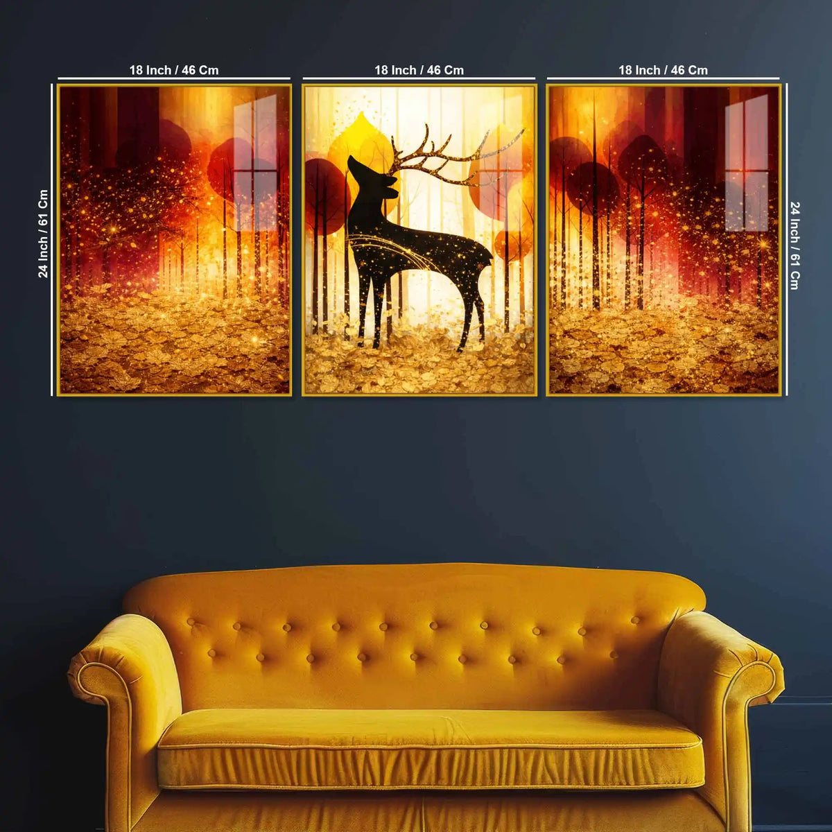 Elegant Forest Deer Floating Acrylic Painting Set of 3
