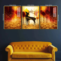 Elegant Forest Deer Floating Acrylic Painting Set of 3