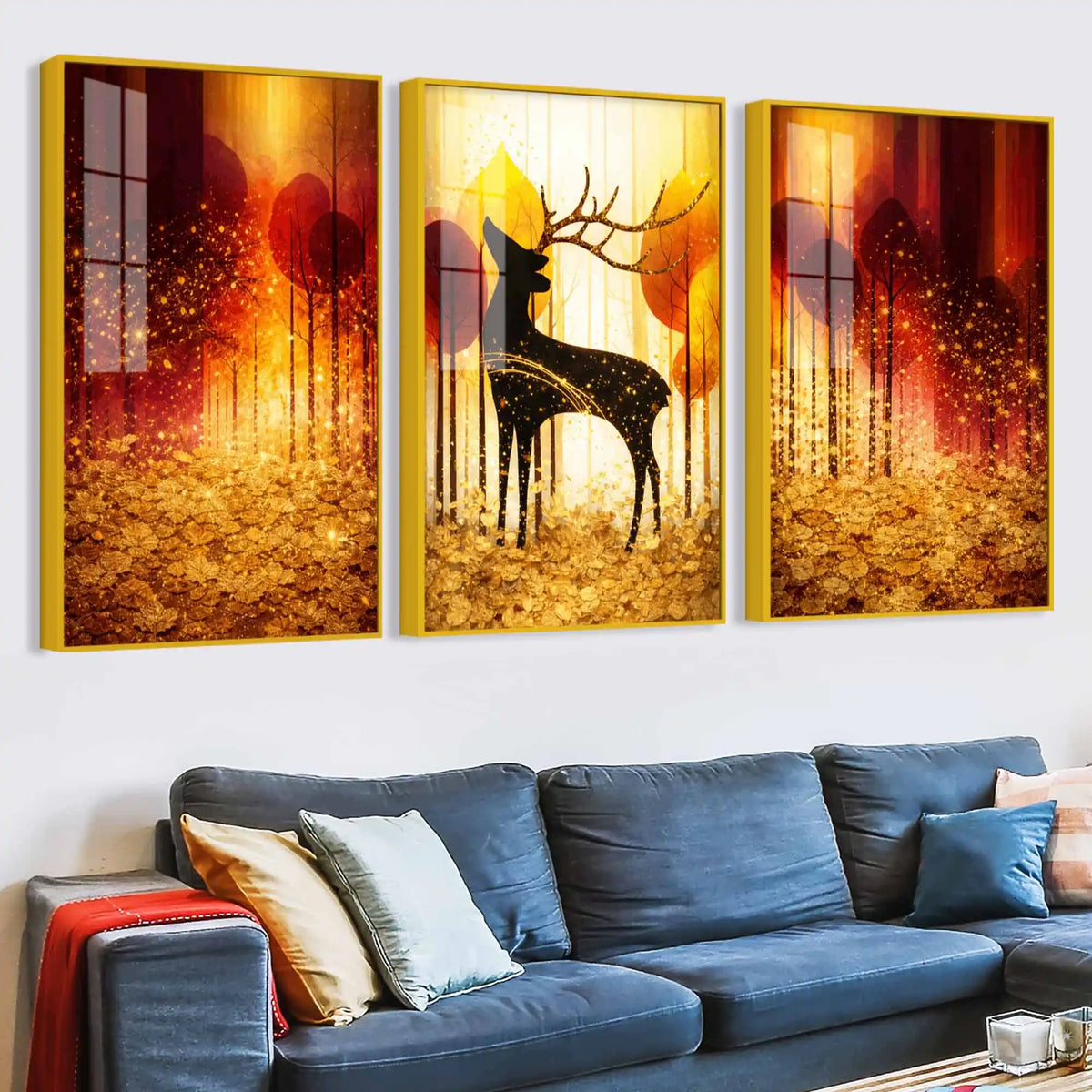 Elegant Forest Deer Floating Acrylic Painting Set of 3
