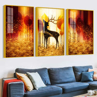 Elegant Forest Deer Floating Acrylic Painting Set of 3