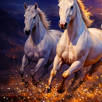 Elegant Galloping White Horses with Golden Sunset Floating Frame Crystal Wall Painting Set of 3