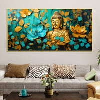 Elegant Gautam Buddha Wall Painting with Floral Nature Background