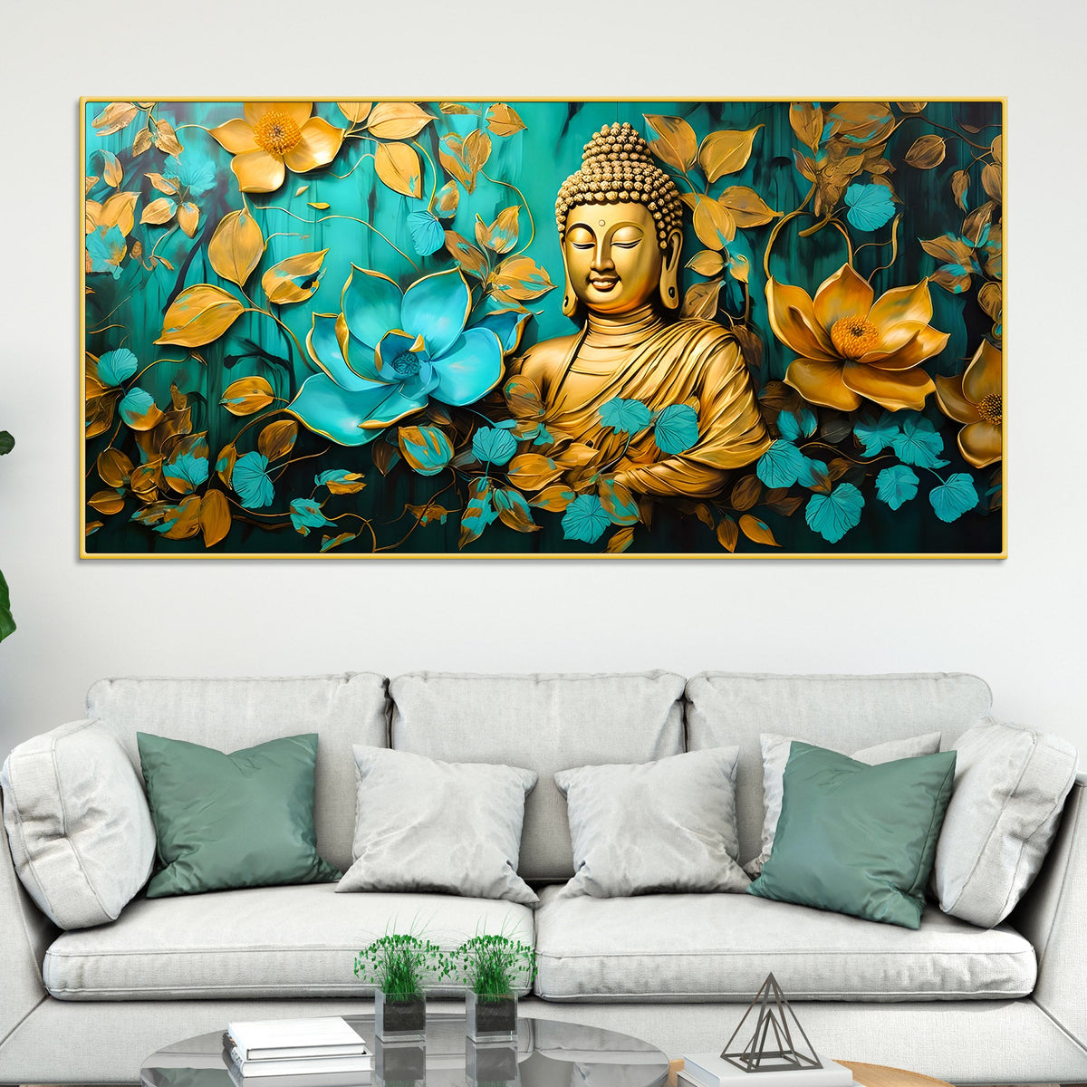 Elegant Gautam Buddha Wall Painting with Floral Nature Background