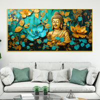 Elegant Gautam Buddha Wall Painting with Floral Nature Background
