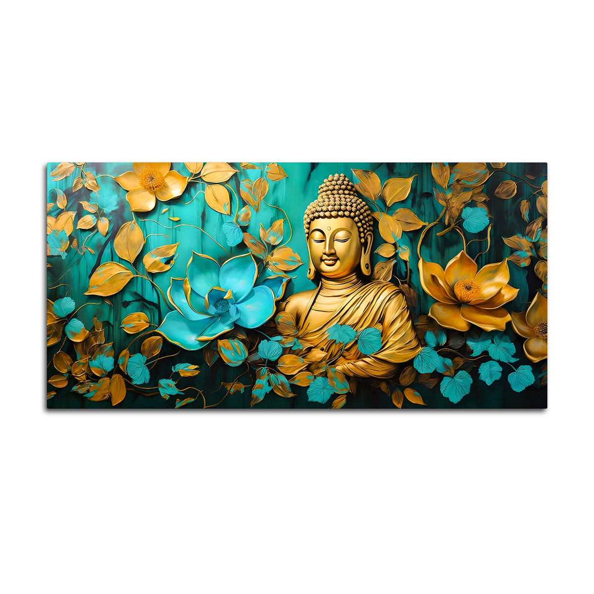 Elegant Gautam Buddha Wall Painting with Floral Nature Background
