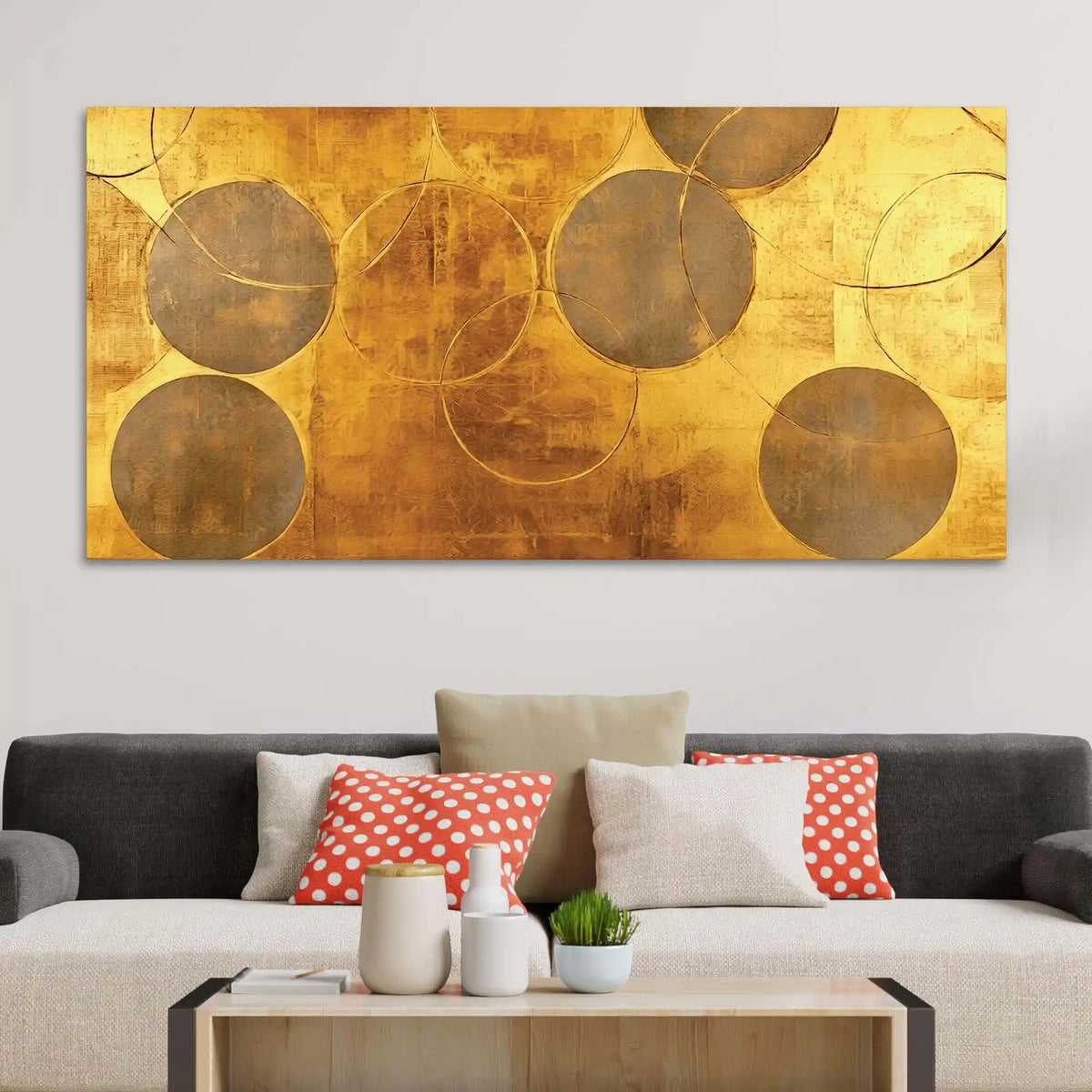 Elegant Gold Abstract Circle Canvas Wall Painting for Home & Office