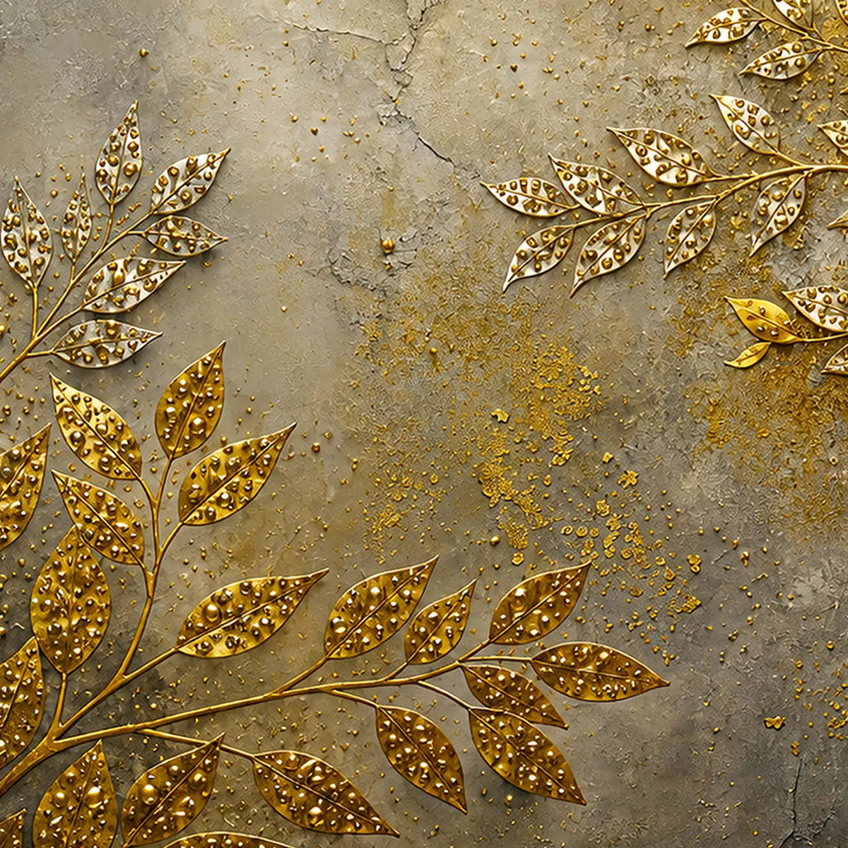 Elegant Gold Leaf Floating Frame Crystal Wall Art Painting