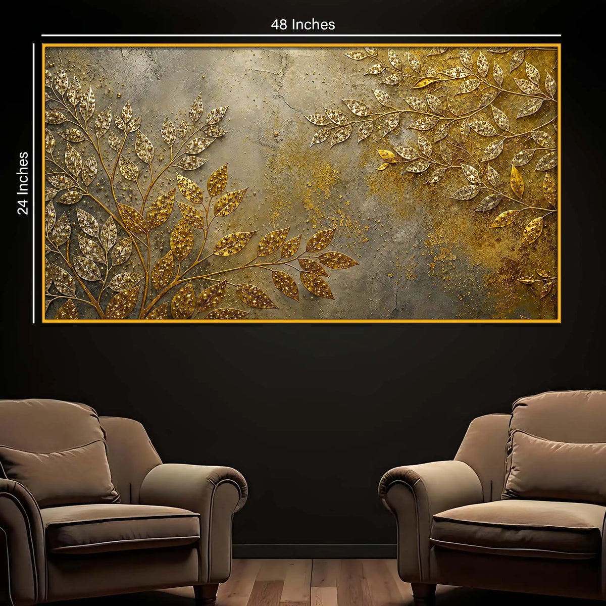 Elegant Gold Leaf Floating Frame Crystal Wall Art Painting