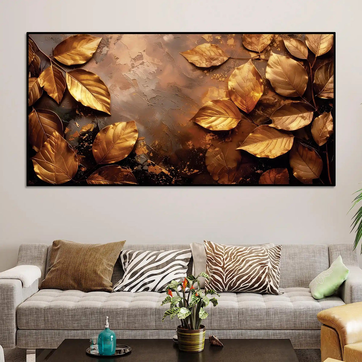Elegant Gold Leaf Wall Art Canvas Painting for Luxury Décor