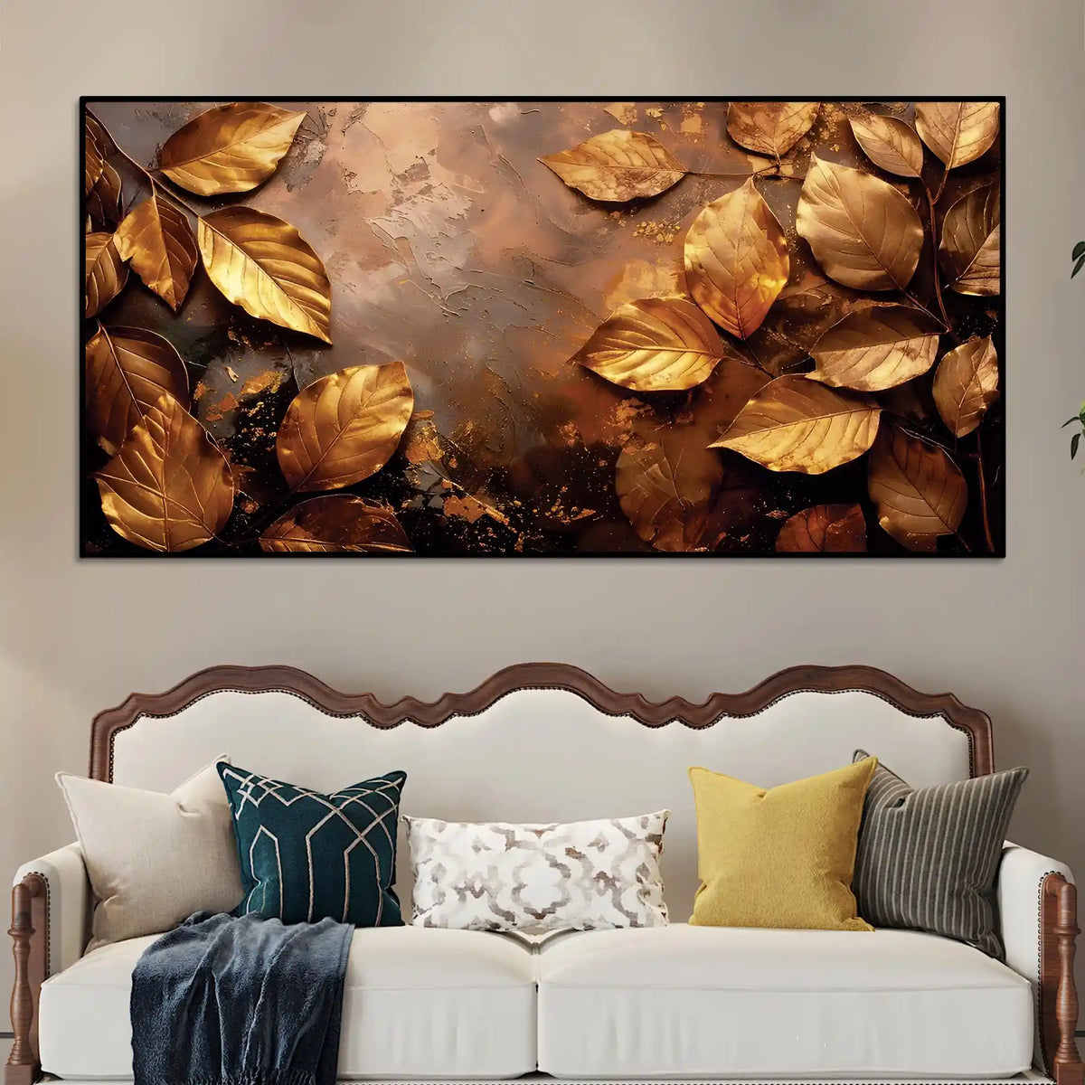 Elegant Gold Leaf Wall Art Canvas Painting for Luxury Décor