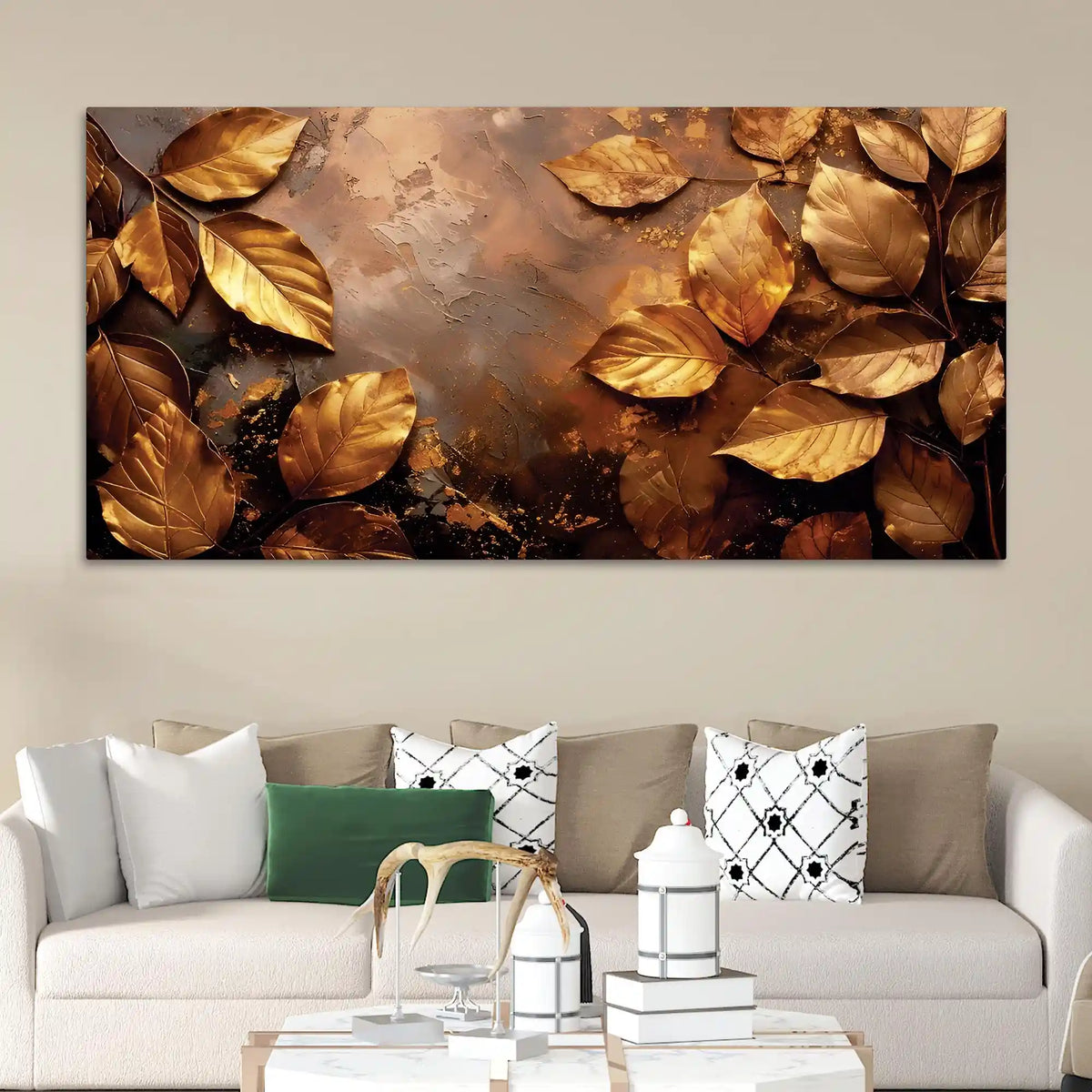 Elegant Gold Leaf Wall Art Canvas Painting for Luxury Décor