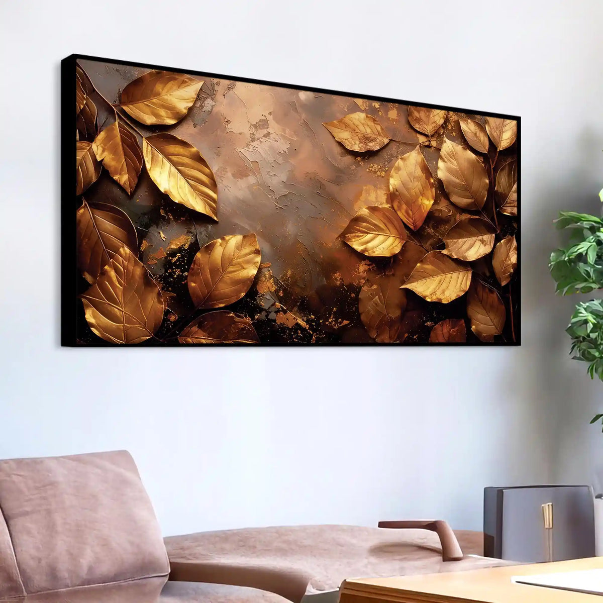 Elegant Gold Leaf Wall Art Canvas Painting for Luxury Décor