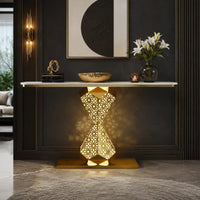 Elegant Gold LED Console Table with Smooth White Marble Top (SS 302)