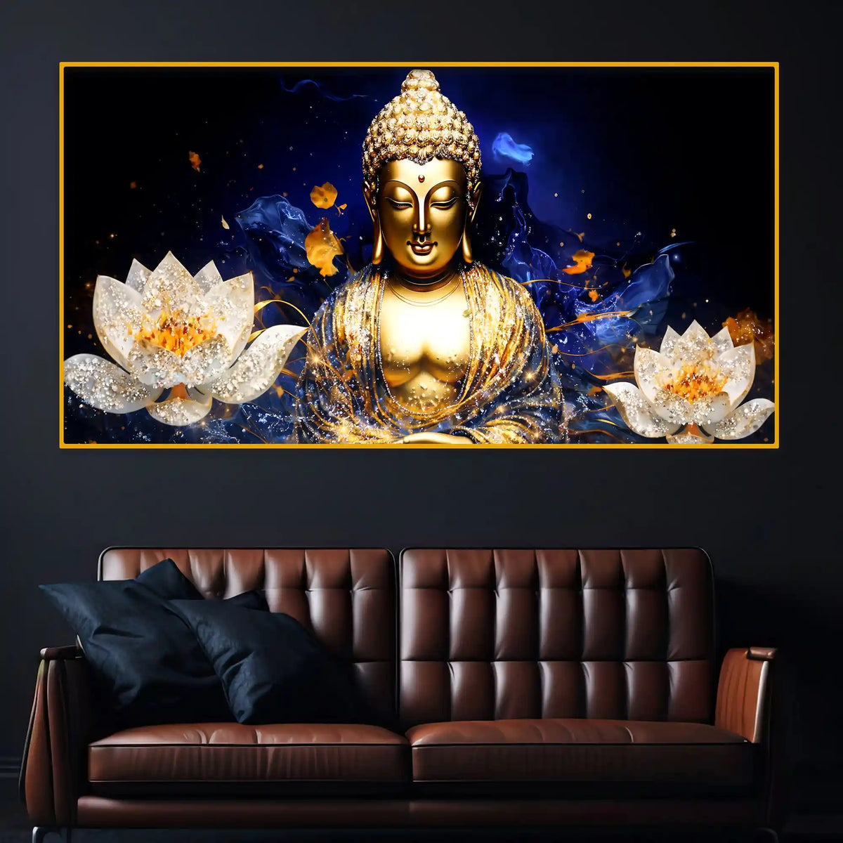 Elegant Golden Buddha Crystal Glass Wall Painting for Decoration