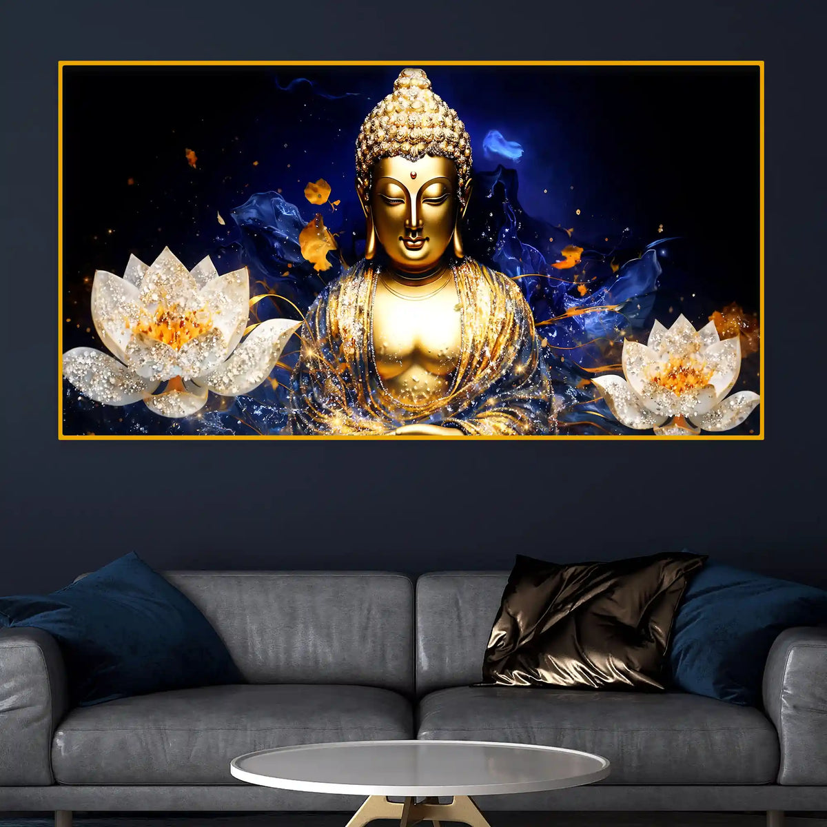 Elegant Golden Buddha Crystal Glass Wall Painting for Decoration