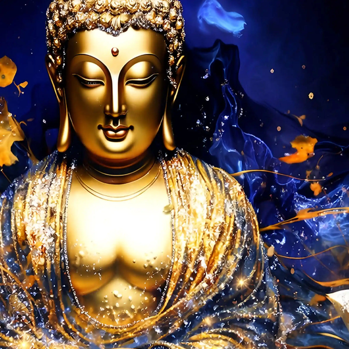 Elegant Golden Buddha Crystal Glass Wall Painting for Decoration