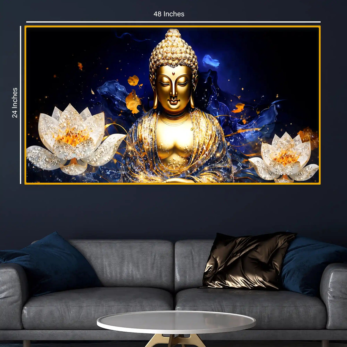 Elegant Golden Buddha Crystal Glass Wall Painting for Decoration